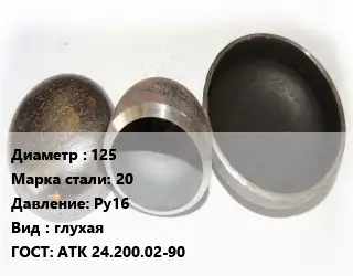Заглушка стальная 125 Сталь: 20 Ру16 глухая ГОСТ: АТК 24.200.02-90